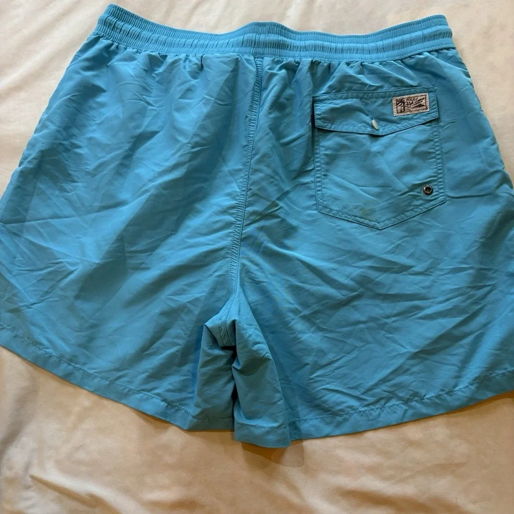 Polo‎ Ralph Lauren Swim Trunks Shorts Men Lined Yellow Pony Size XXL Blue Beach